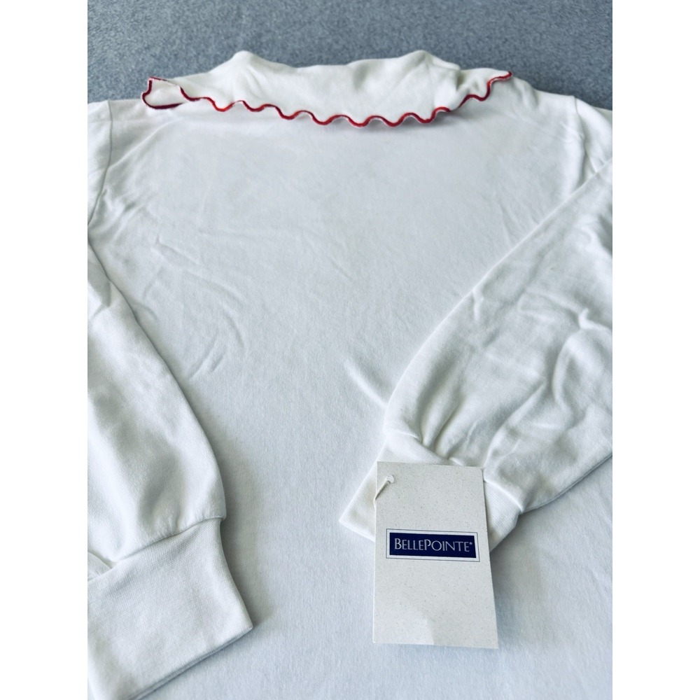 Vintage Belle Pointe White Turtleneck‎ Red Scalloped Collar Top Womens Medium